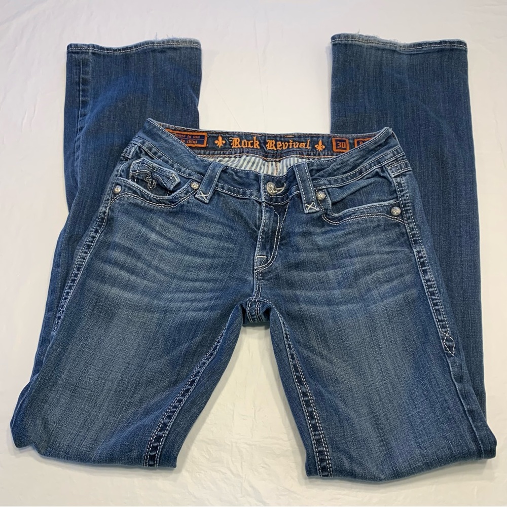 Rock Revival  Deborah Boot Cut Embellished Denim Blue Jeans Women’s Size 30